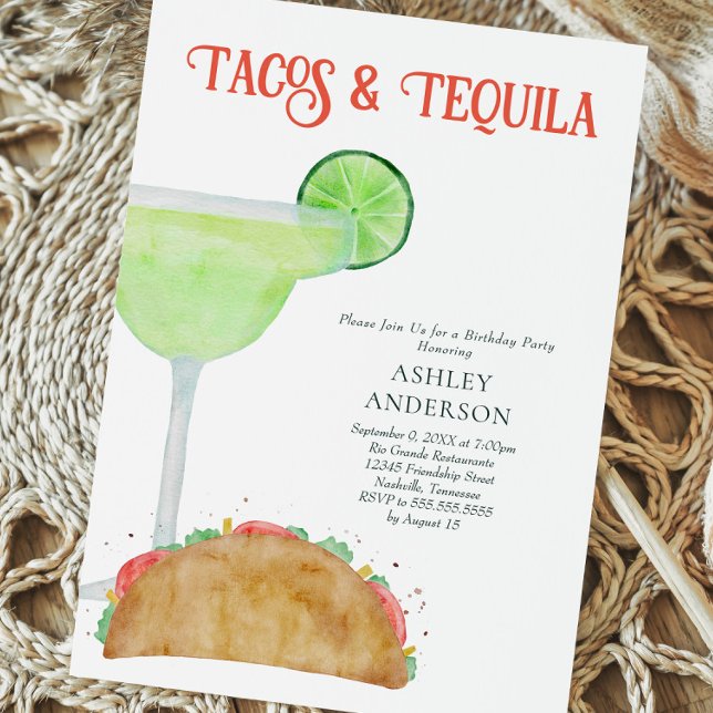 Tacos och Tequila Margarita Födelsedagsfest Inbjudningar (Skapare uppladdad)