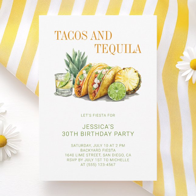 Tacos och Tequila Mexikansk 30-årsfest Inbjudningar (Tacos and Tequila Mexican 30th Birthday Party Invitation)