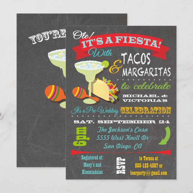 Tacos och Tequila Par Shower-inbjudan Inbjudningar (Fram/baksida)