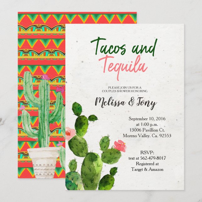 Tacos- och Tequilaparduschinbjudan Inbjudningar (Fram/baksida)