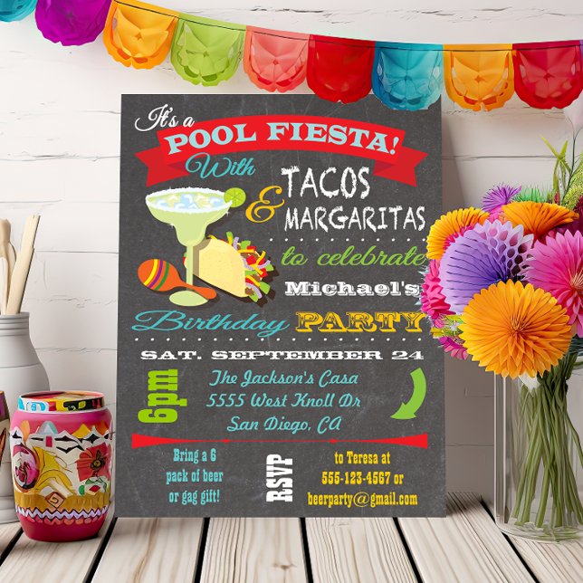 Tacos och Tequilla Bassäng Födelsedagsfest inbjuda Inbjudningar (Skapare uppladdad)