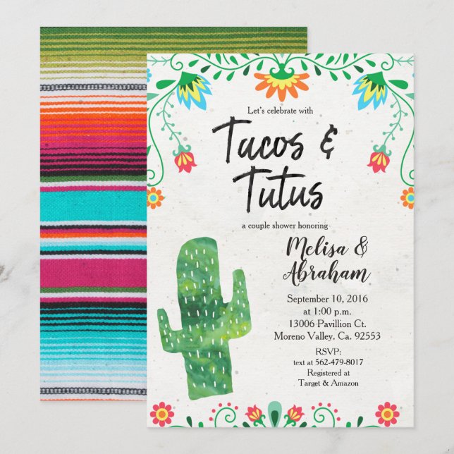 Tacos och Tutus Fiesta Baby Shower Inbjudan-kort Inbjudningar (Fram/baksida)