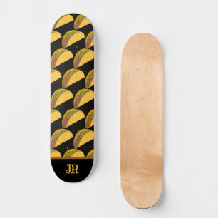 Tacos Patterned Black Mini Skateboard Bräda 18,5 Cm