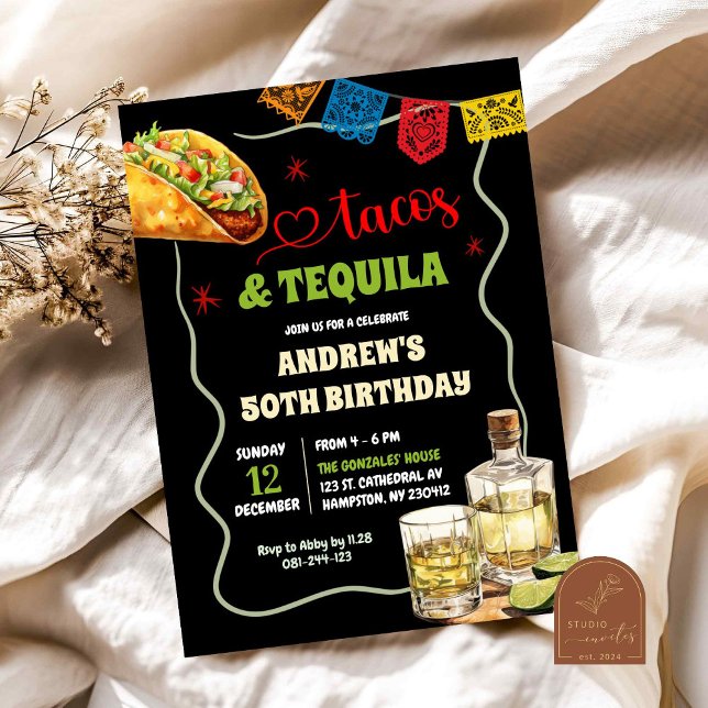 Tacos Tequila 50:e Vuxen Spanska födelsedagen Fies Inbjudningar (Skapare uppladdad)