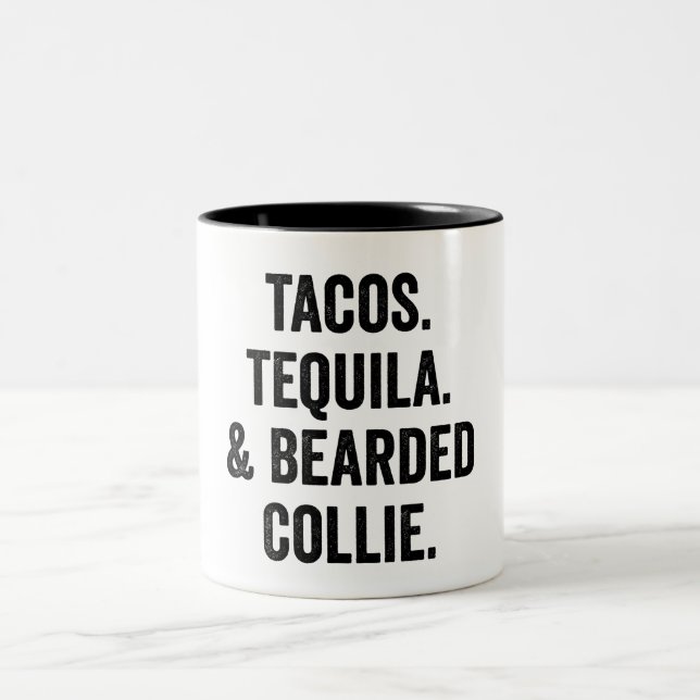Tacos Tequila And Bearded Collie Funny  Två-Tonad Mugg (Center)