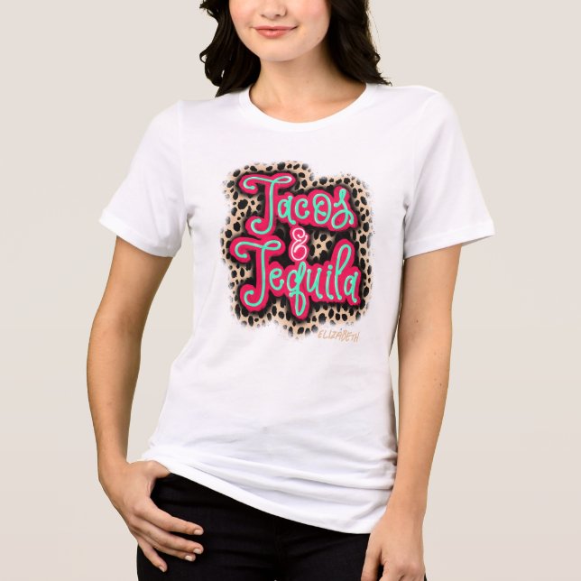 Tacos & Tequila Kul Fest Festlig Party T Shirt (Framsida)
