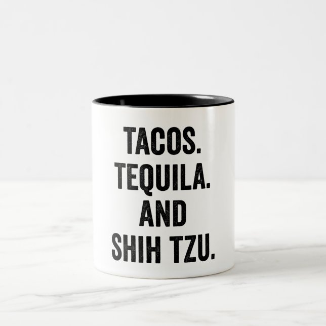 Tacos Tequila och Shih Tzu Två-Tonad Mugg (Center)