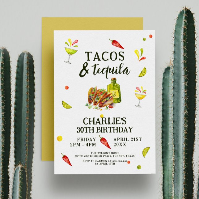 Tacos & Tequila Roligt Sommartropisk Födelsedagsfe Inbjudningar (Skapare uppladdad)