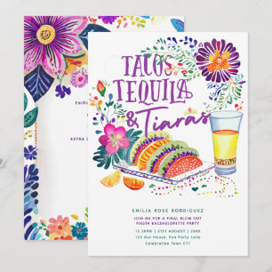 Tacos Tequila Tiaras Last Fiesta Bachelorette Inbjudningar