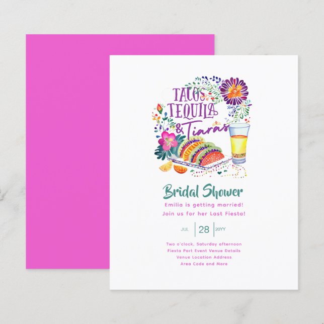 Tacos Tequilas Tiaras Sista Fests Bröllopsdusch (Fram/baksida)