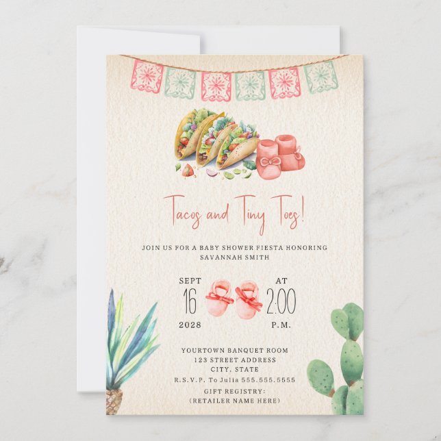 Tacos & Tiny Toes Baby Shower Fiesta Inbjudningar (Framsida)