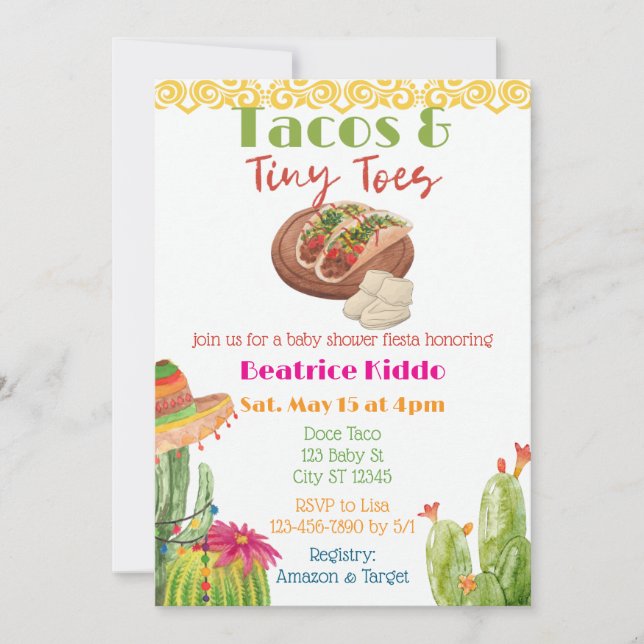 Tacos & Tiny Toes Baby Shower Inbjudningar (Framsida)