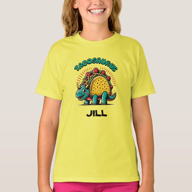 Tacosaurus Triceratops Funny Cartoon T Shirt (Framsida)