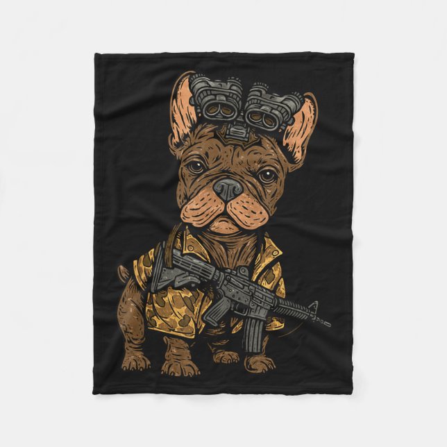 Tactical Frenchie Funny Dog Bulldog With Nvg Meme  Fleecefilt (Framsidan)