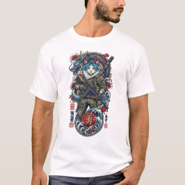 Tactical Samurai Cat Warrior with Dragon and Katan T Shirt
