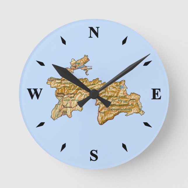 Tadzjikistan Karta Clock Rund Klocka (Framsida)