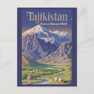 Tadzjikistan Landskapsillustration Resa Konst Retr Vykort
