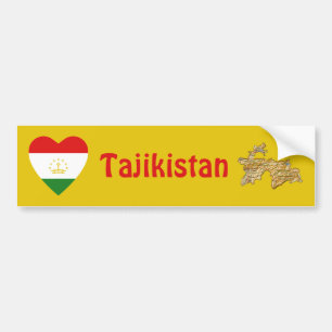 Tadzjikistans Flagga Heart + Karta Bumper Sticker Bildekal