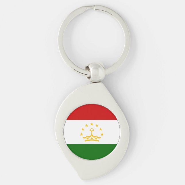 Tadzjikistans flagga swirl silverfärgad nyckelring (Framsidan)