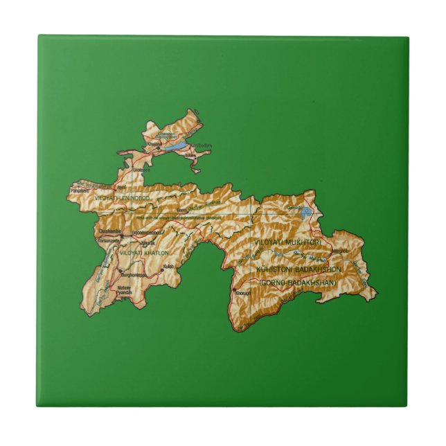 Tadzjikistans Karta-panel Kakelplatta (Framsidan)