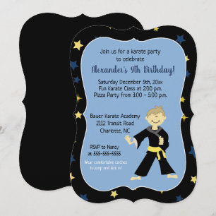 Tae Kwon Do Birthday Inbjudningar Gult Bälte Boy