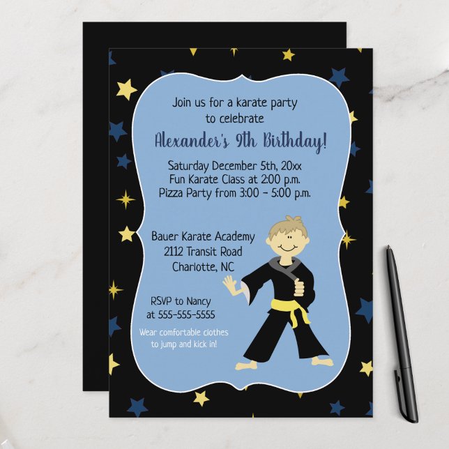 Tae Kwon Do Birthday Inbjudningar Gult Bälte Boy (Karate Tae Kwon Do Birthday Invitations)