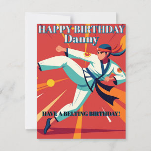 Taekwando Sport Orange editable namn Birthday Julkort