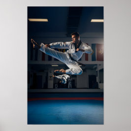 Taekwondo-Atlet som Utför Flygande Sidokick Poster