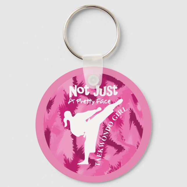 Taekwondo Cute Rosa White Girly Quote Nyckelring (Framsida)