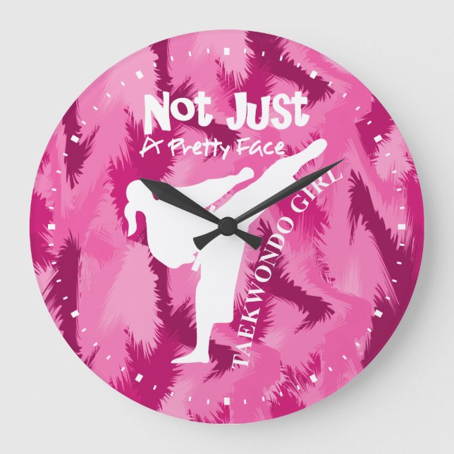 Taekwondo Cute Rosa White Girly Quote Stor Klocka (Framsida)