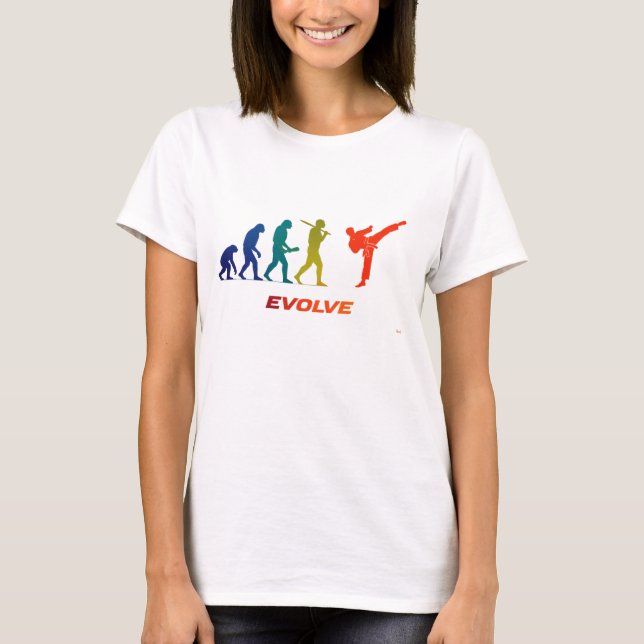 Taekwondo Evolution Silhuett Högt Spark Design T Shirt (Framsida)