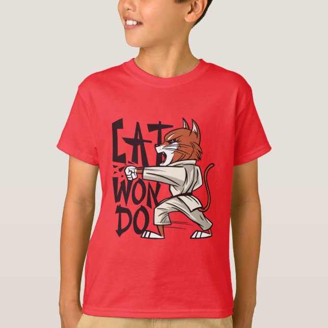Taekwondo Funny Cat Black Bälte T Shirt (Framsida)
