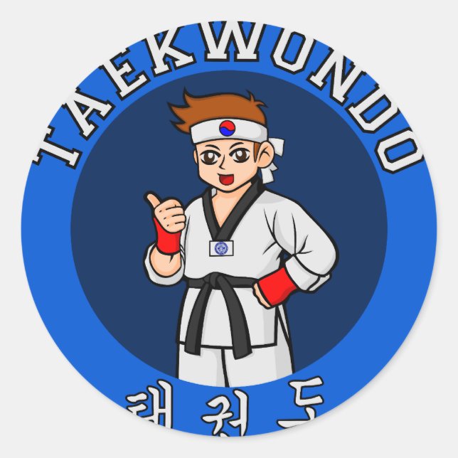 taekwondo guy badge runt klistermärke (Framsida)
