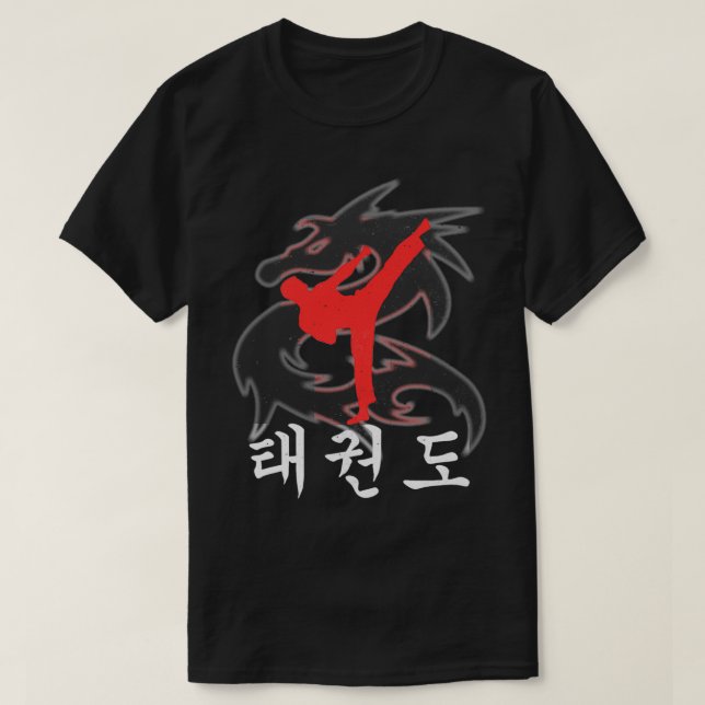 Taekwondo High Kick Dragon med koreanska symboler T Shirt (Design framsida)