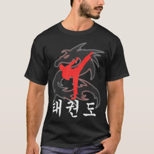 Taekwondo High Kick Dragon med koreanska symboler T Shirt