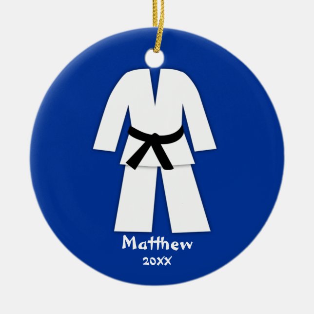 Taekwondo Karate Black Bälte Blue Personlig Julgransprydnad Keramik (Framsidan)