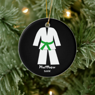 Taekwondo Karate Grönt Bälte Personlig Julgransprydnad Keramik
