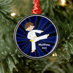 Taekwondo Karate Gult Bälte Boy Personlig Julgransprydnad Metall