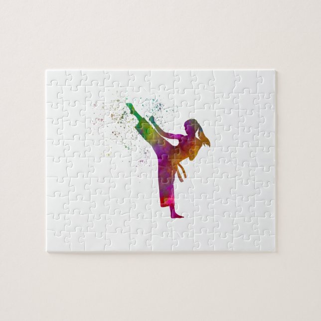 Taekwondo-karate i akvarell pussel (Horisontell)