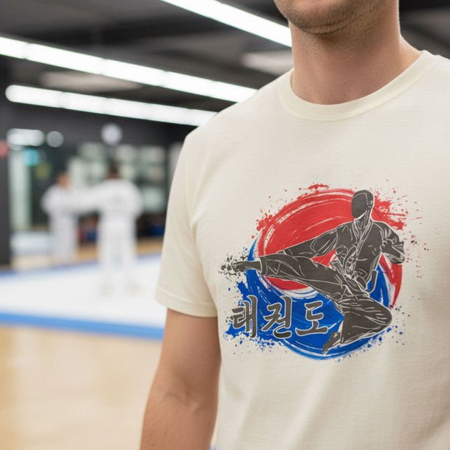 Taekwondo Kick with Korean Flag Ink Art T Shirt (Skapare uppladdad)