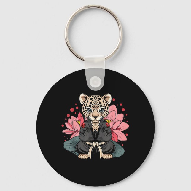 Taekwondo Leopard Kickboxing Animall Jiu-Jitsu Nyckelring (Framsida)