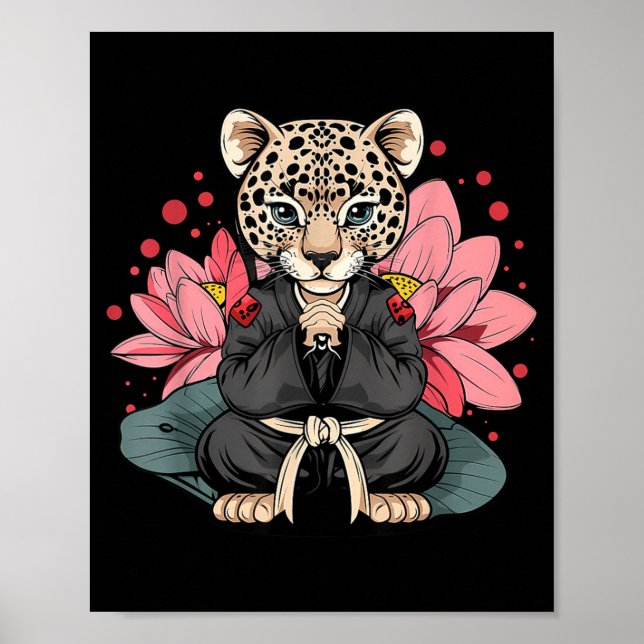 Taekwondo Leopard Kickboxning Djur Jiu-Jitsu Poster (Framsidan)