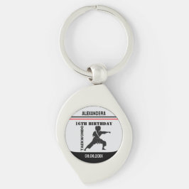Taekwondo Player, Birthday Gift, Team Karate Swirl Silverfärgad Nyckelring