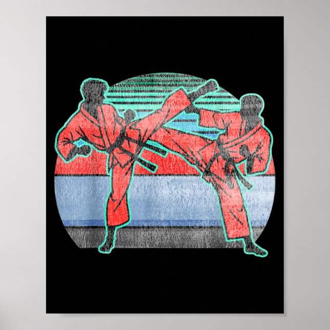 Taekwondo Retro Solnedgång Cool Kicker Distressed  Poster (Framsidan)