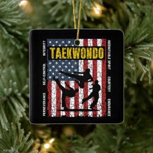 Taekwondo Self Contro American Martial Arts Flagga Julgransprydnad Keramik