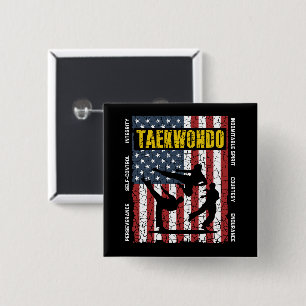 Taekwondo Self Contro American Martial Arts Flagga Knapp