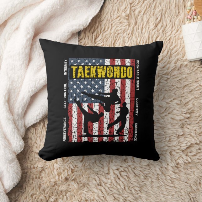 Taekwondo Self Contro American Martial Arts Flagga Kudde (Filt)