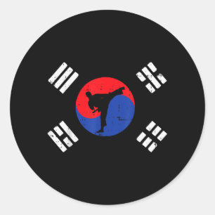 Taekwondo Sydkorea Flag Vintage Koreansk Kampkonst Runt Klistermärke
