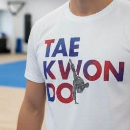 Taekwondo Typography Design High Kick Silhouette T Shirt