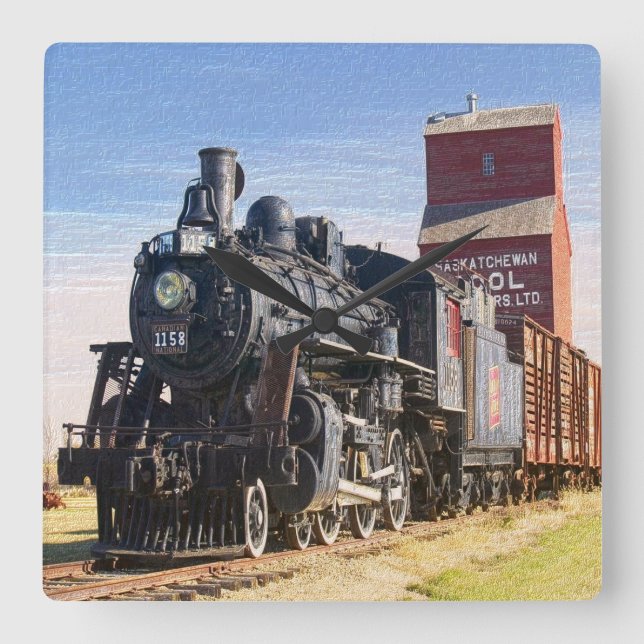 Tåg 1-klocka fyrkantig klocka (Framsida)